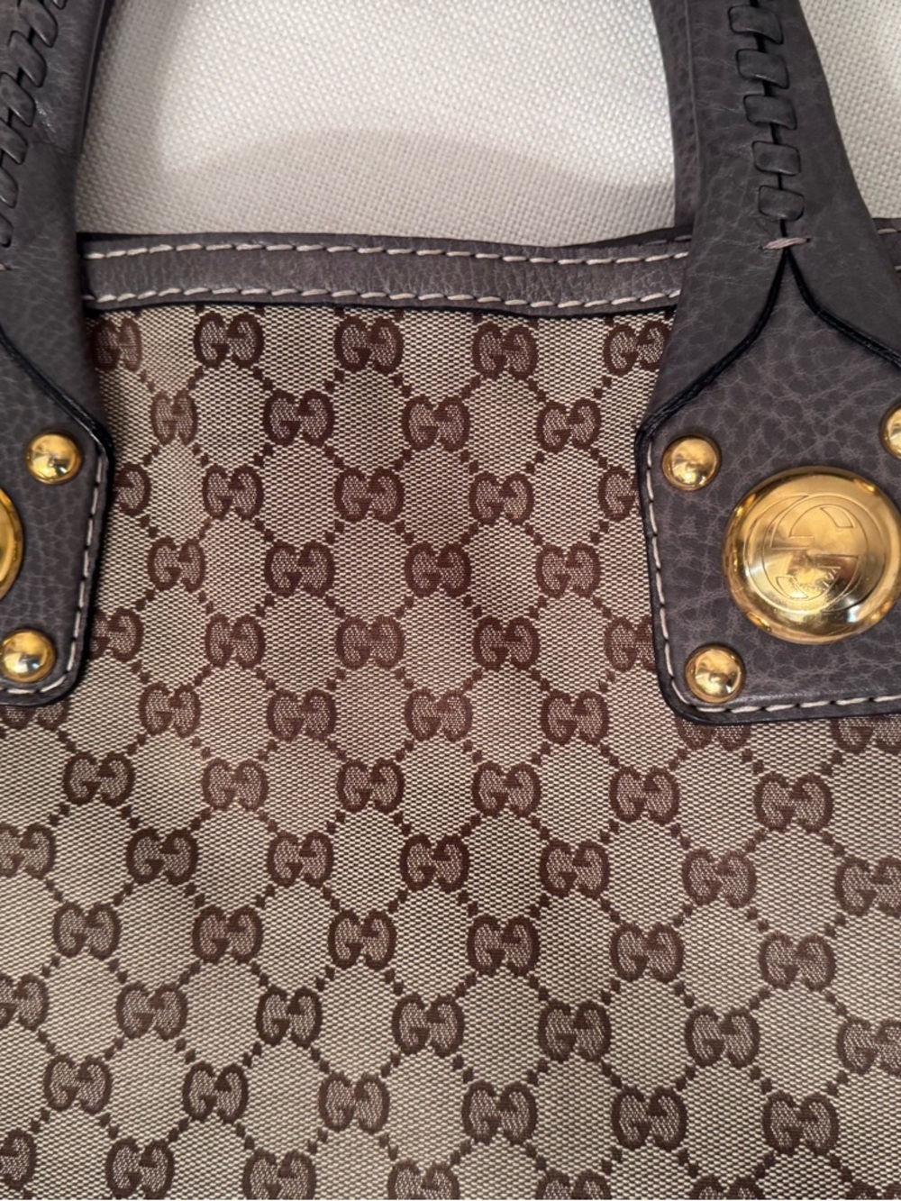 Gucci gray Sunset  Canvas Tote with Gray Leather Trim - Picture 3 of 7
